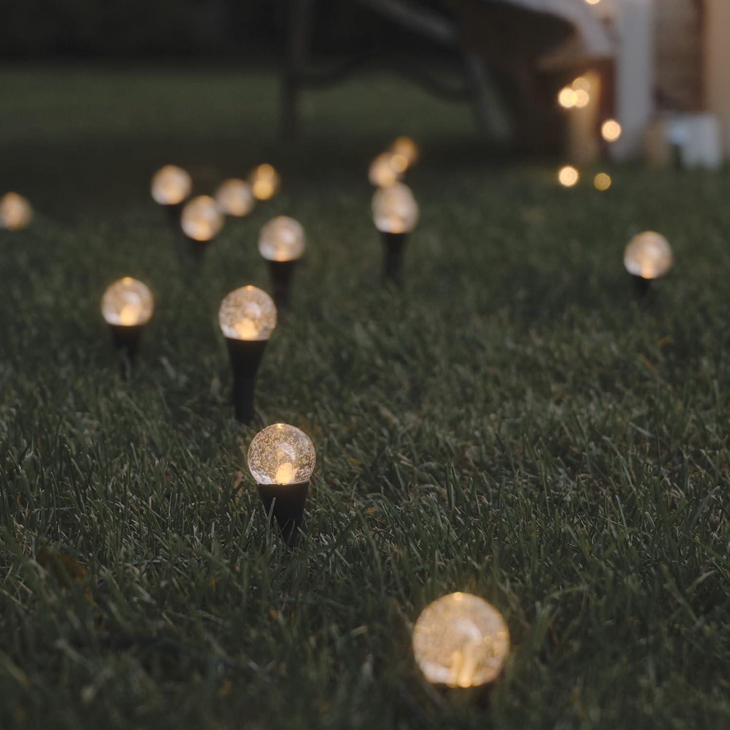Lights4fun Set of 20 Pacific Mini Bubble Solar Stake Lights with Warm White LEDs, Outdoor Path Lights for Gardens & Driveway Décor