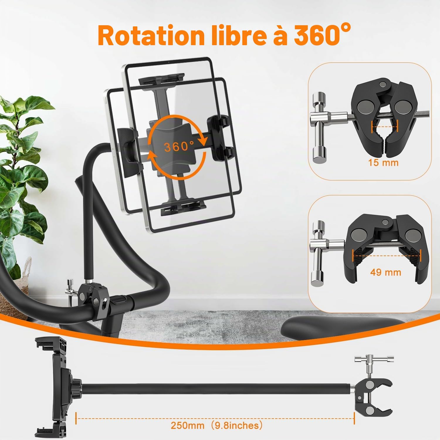 Tendak Support Tablette Col de Cygne pour Tapis de Course et Microphone - Compatible iPad, iPad Pro, Mini, Air 4.7-12.9 Pouces et Téléphone