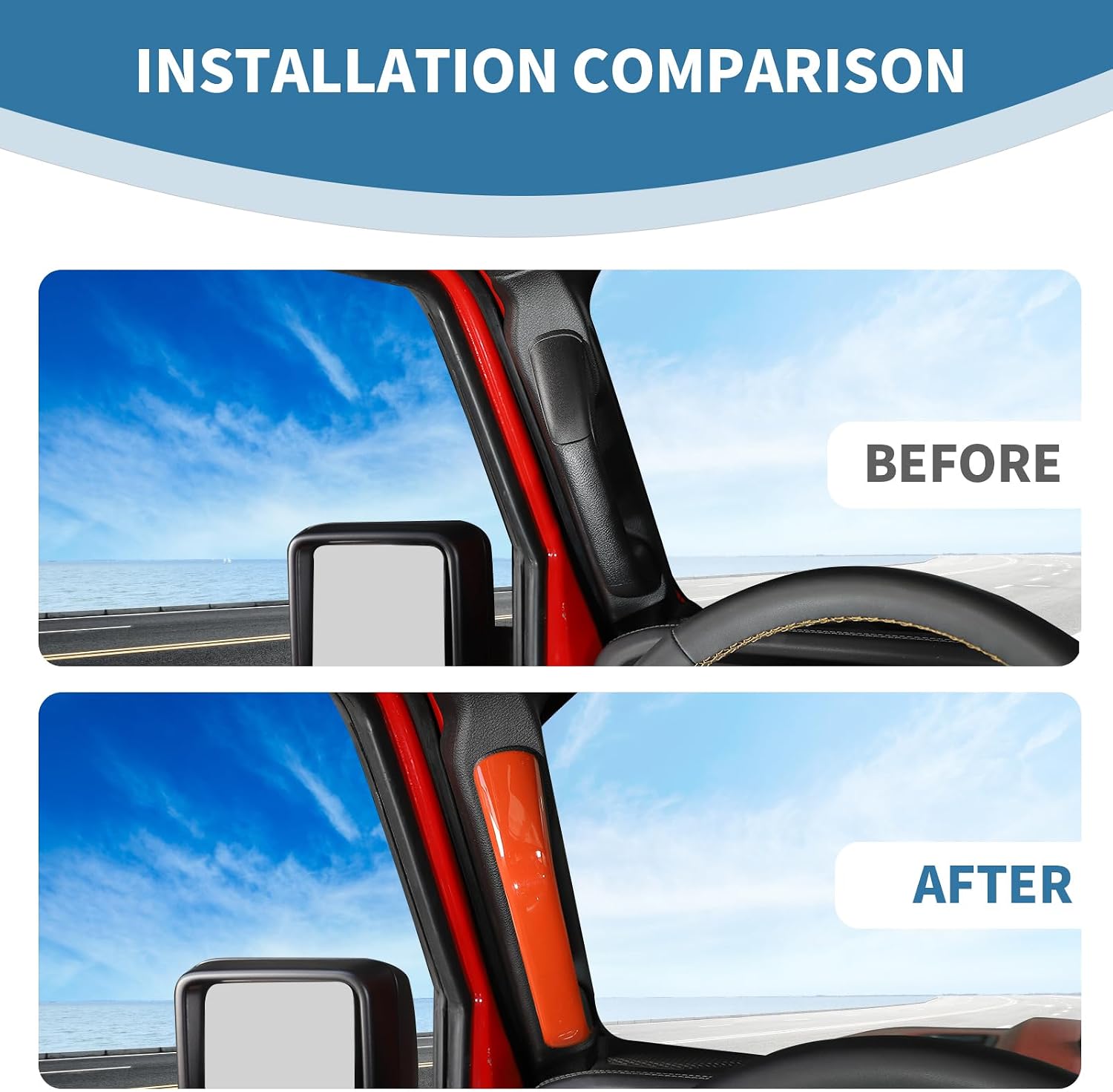 for 2024 Jeep JL A&B Pillar Grab Handle Trim Cover Compatible with Jeep Wrangler JL JLU Gladiator JT 2024 Orange Interior Accessories 4 pcs