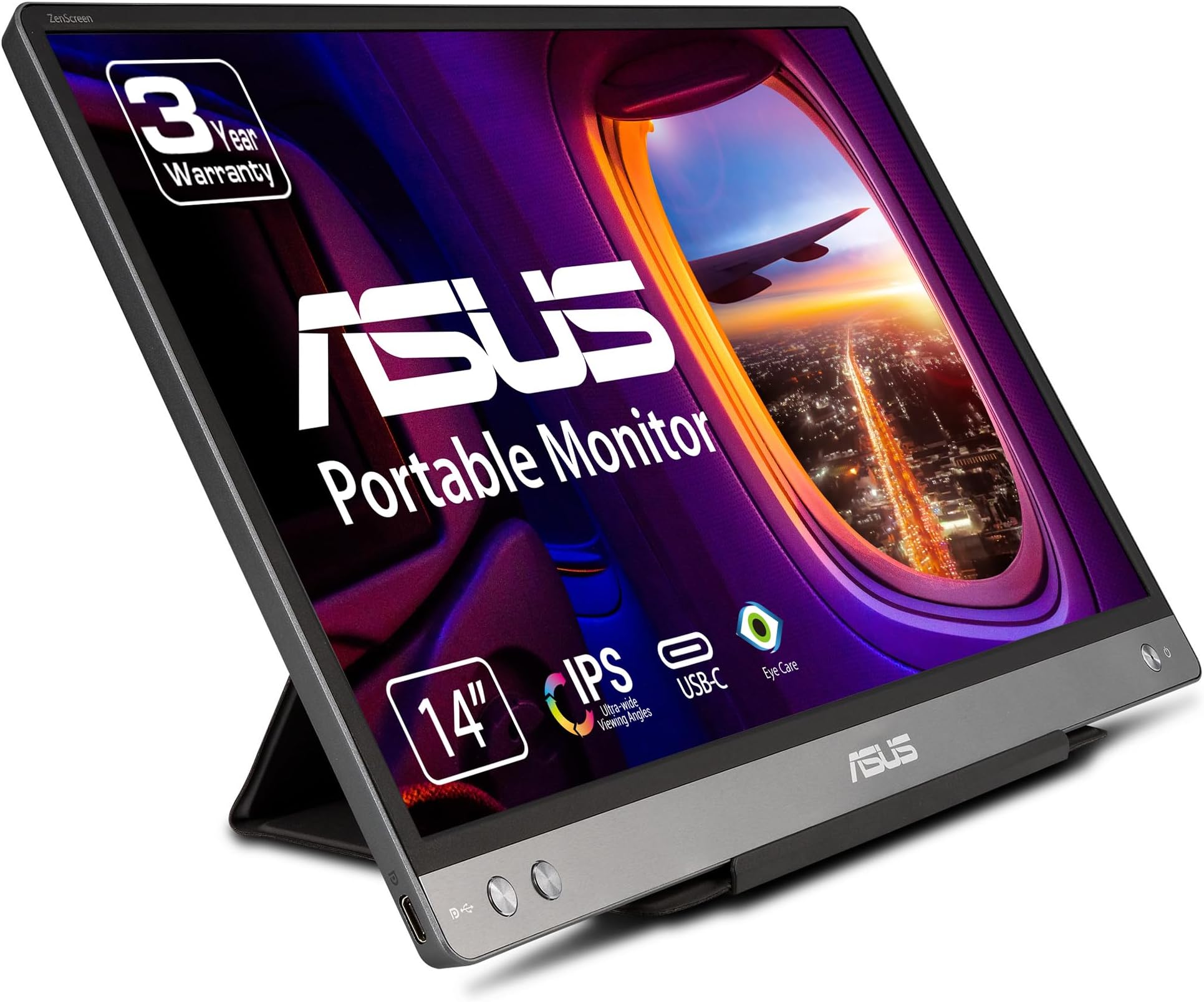 ASUS ZenScreen MB14AC 14” Portable USB Monitor, 1080P Full HD, IPS, USB Type-C, Eye Care, Anti-glare surface, External Screen for Laptop, Hybrid Signal Solution, 3-Year Warranty, GRAY