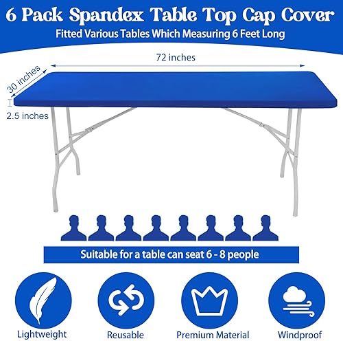 Miniatura 2 de Paquete de 6 manteles de elastano para mesas rectangulares de 6 pies, mantel elástico ajustable lavable con borde elástico para interiores y