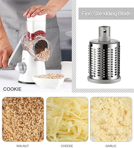 Miniatura 4 de Ourokhome Rallador rotativo de queso con 3 cuchillas de tambor de acero inoxidable y 12 en 1 rebanador de mandolina profesional para cocina con