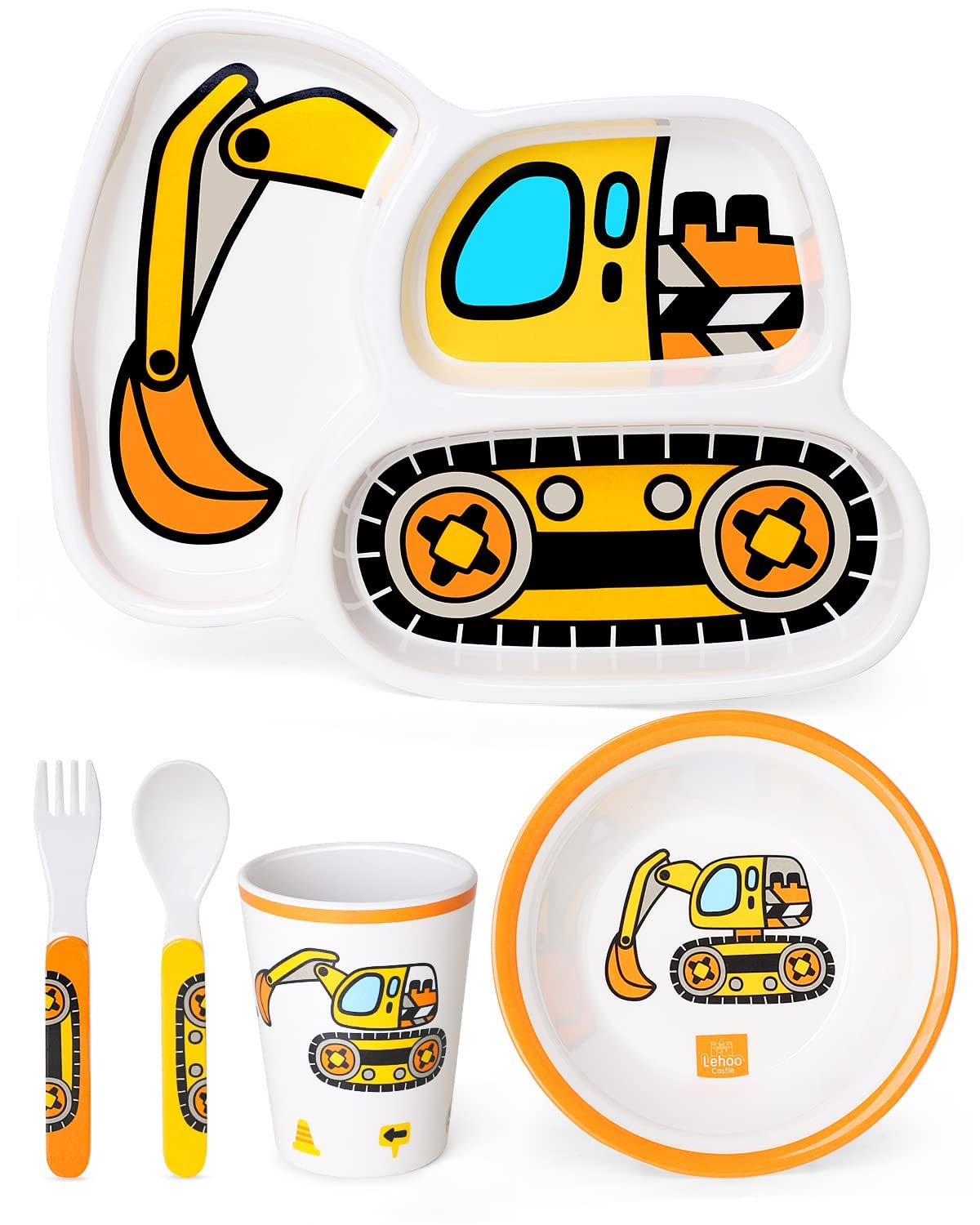 MAKINGTEC Kids Plates and Bowls Sets, Kids Dinnerware Set Includes Plate, Bowl, Cup and Tableware, Made of Durable Material, Perfect for Child, Toddler Utensils Self Feeding (5 Piece Construction)