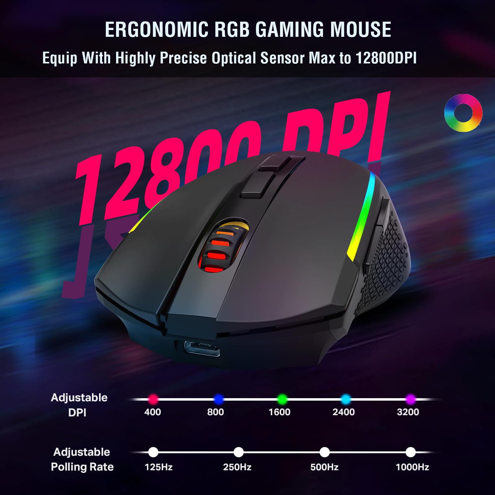 Redragon S162 Combinación de teclado y ratón inalámbrico para juegos de 3 modos, 99 teclas K744 RGB y 8000 DPI M693 para juegos