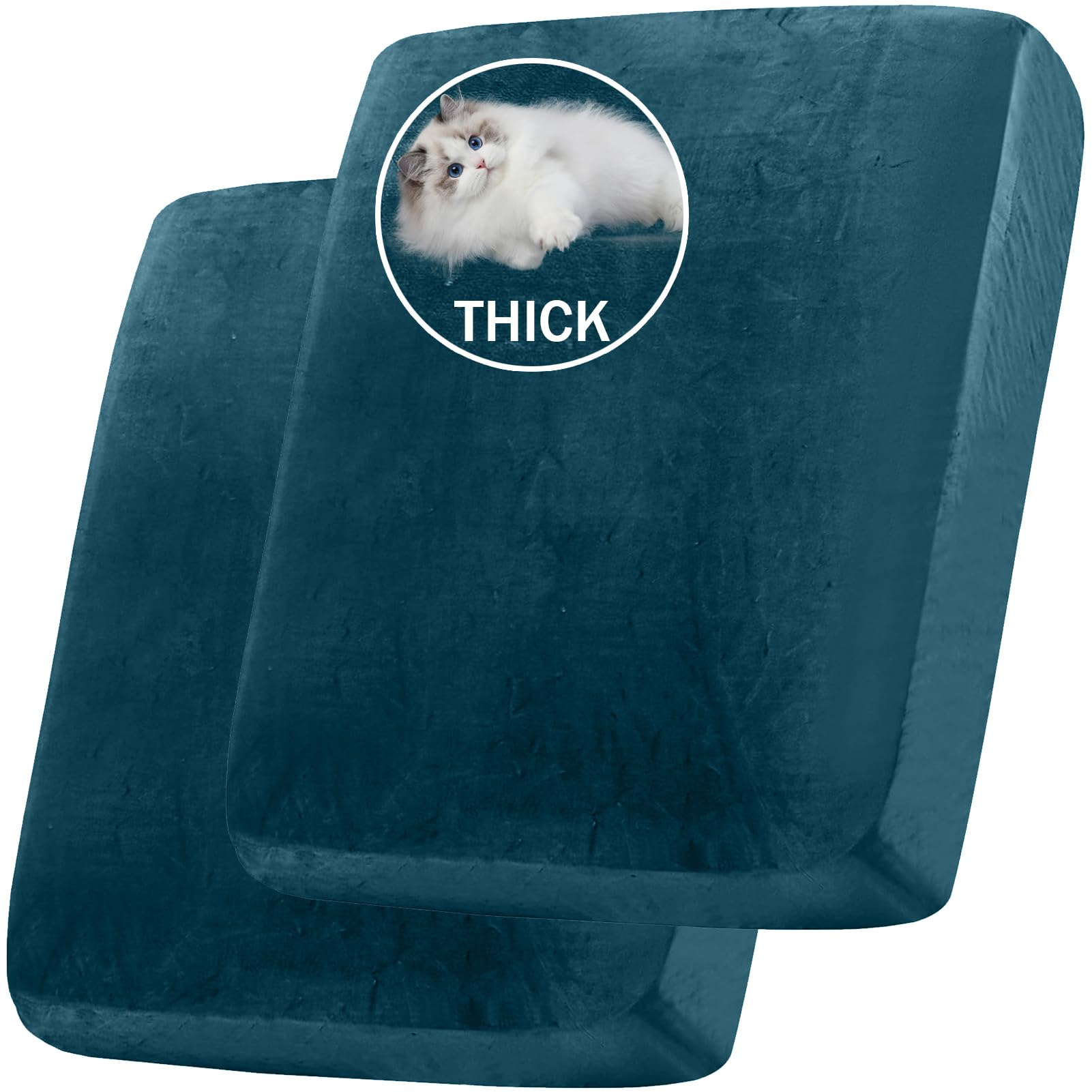 BXFUL Stretch Velvet Sofa Seat Cushion Cover, Removable Sofa Couch Covers with Elastic Bottom, Washable Furniture Slipcovers Protector for Kids and Pets (2PC Large 1-Seater,Deep Blue)