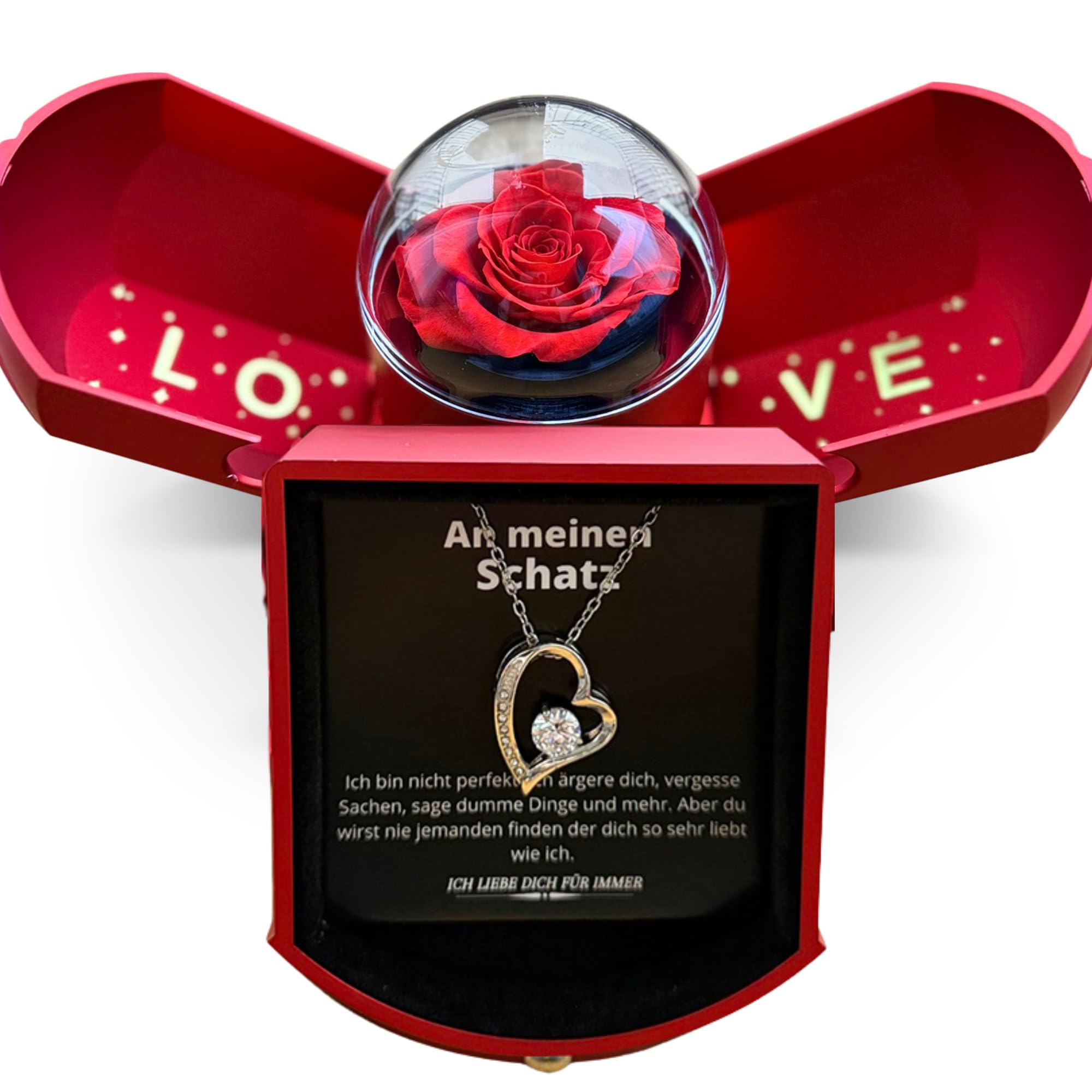 Jahrestag Geschenk für Sie - Freundin Geschenk, Echte Ewige Rose, Weihnachtsgeschenke für Sie, Ich Liebe Dich Geschenke für Frauen, Lieblingsmensch, Herz Kette für Valentinstag, Geburtstag