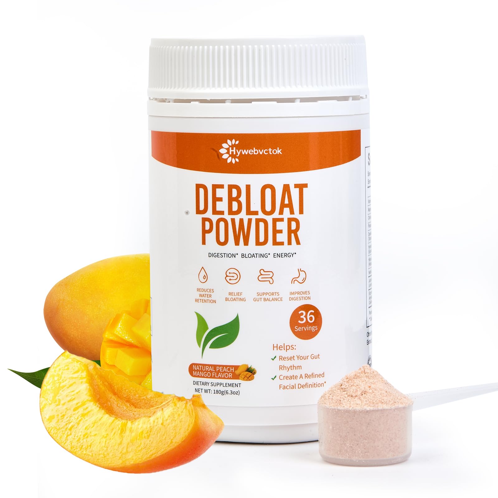 Debloat Powder, Debloating Support for Men Women, Peach Mango,180g / 6.3oz
