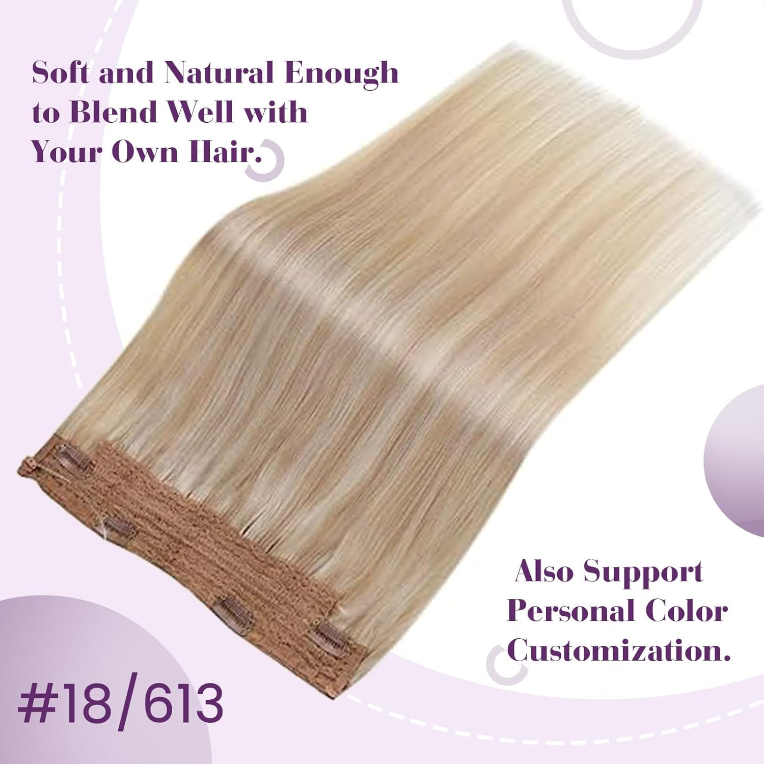 LaaVoo Human Hair Extensions Highlight Ash Blonde & Platinum Blonde Real Remy Hair Invisible Wire Undetectable 100% Real Straight Hair Extensions Long-Lasting 80g 18 Inch #18/613 - Image 2