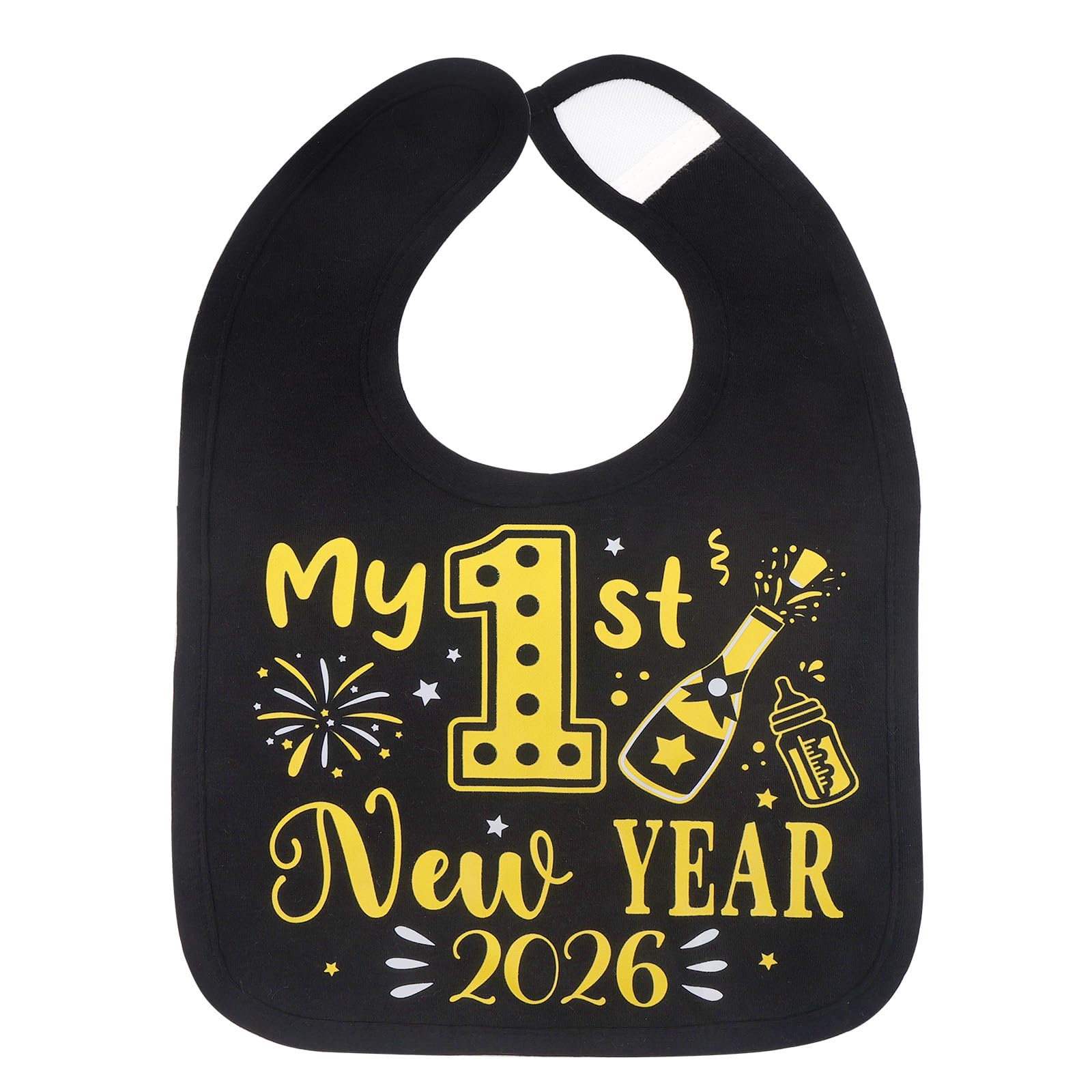 DPKOW Black Gold My 1st New Year Bib 2026 New Years Eve Party Accessories, Baby's First Christmas Holiday Gifts Unisex