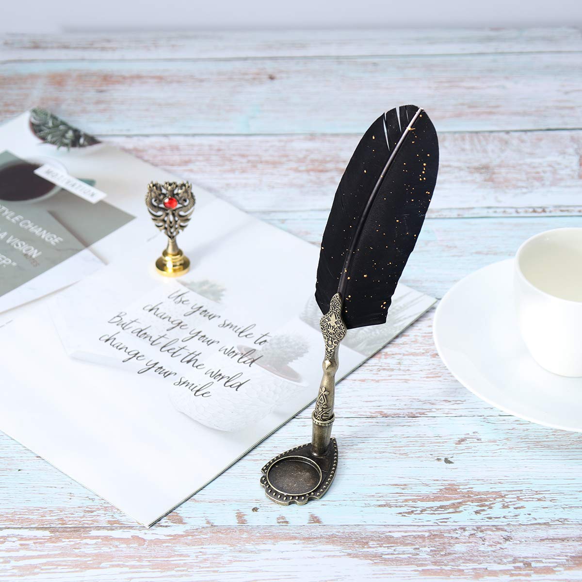 VIDOO Bestreuen Sie Gold Luxus Vintage Feder Quill Dip Kalligraphie Füllfederhalter Schreiben Tinte 5 Nibs Set Briefpapier Geschenk-Box - Grün