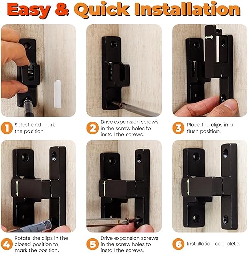 Miniatura 7 de Diakey Paquete de 2 cerraduras luminosas para puerta de granero, cierre de puerta corrediza abatible de 90180 grados, pequeño cierre de puerta de