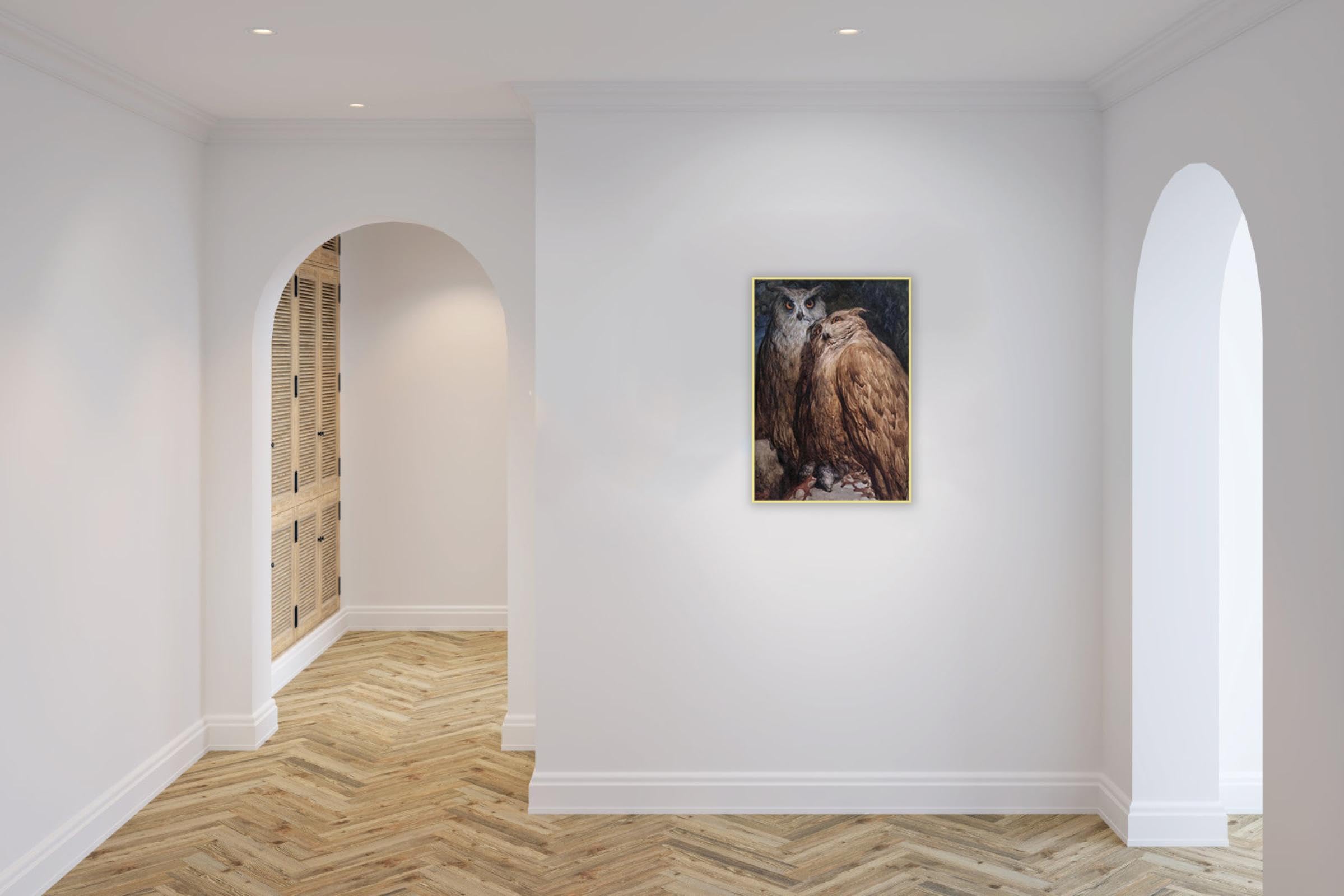 JZSDGB Złota ramka słynne obrazy - Gustave Doré obraz Giclee nadruk na płótnie - 'Dwie sowy'Reprodukcja na płótnie sztuka ścienna - nowoczesna sztuka plakat do wystroju salonu 50x75 cm