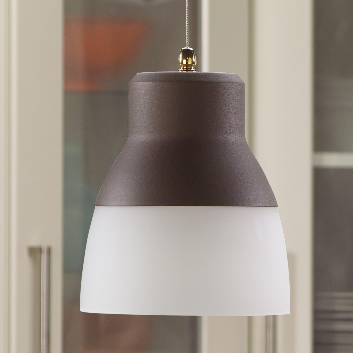 🔥 It's Exciting Lighting IEL-5891 Glass Pendant Bronze IR LED Light With Bronze Hardware And Frosted Glass Shade, Battery Operated With 24 Included LEDs