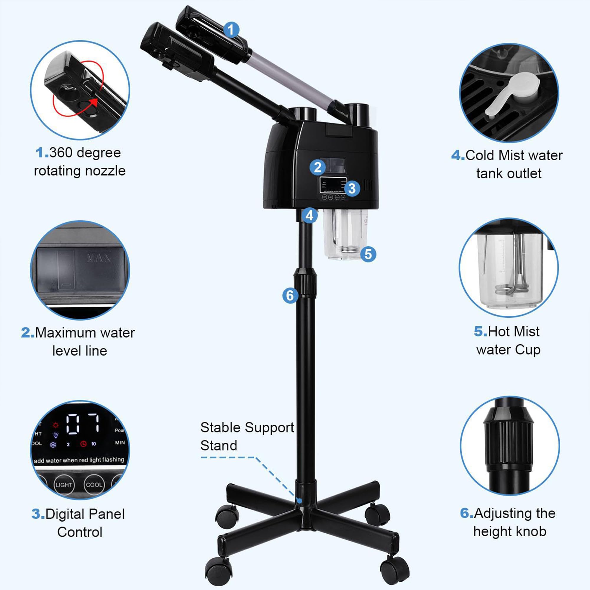 2-in-1-gesichtsdampfer Mit Ozon-heiße Und Kalte Nano-ionische Gesichtsdampfer Für Die Tiefe Porenreinigung, Feuchtigkeit Und Entgiftung-digital Home Spa Beauty Tool Für Die Hautpflege In Salonqualität