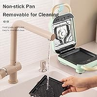 Vista 5 de Máquina de gofres individual 6 en 1, plancha para hacer gofres para la familia, máquina de gofres de 650 W con platos de cocción antiadherentes Verde