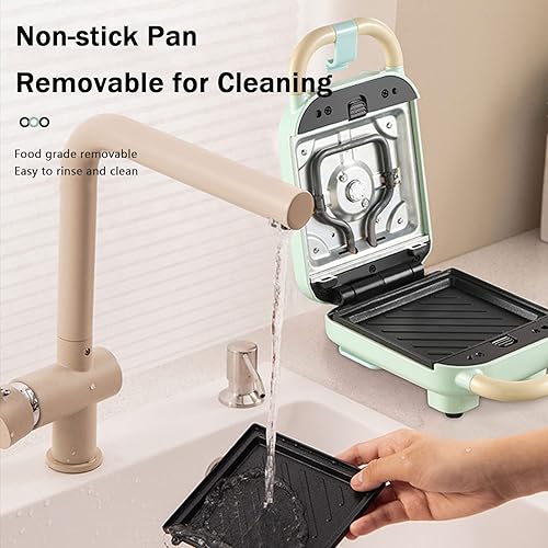 Miniatura 5 de Máquina de gofres individual 6 en 1, plancha para hacer gofres para la familia, máquina de gofres de 650 W con platos de cocción antiadherentes