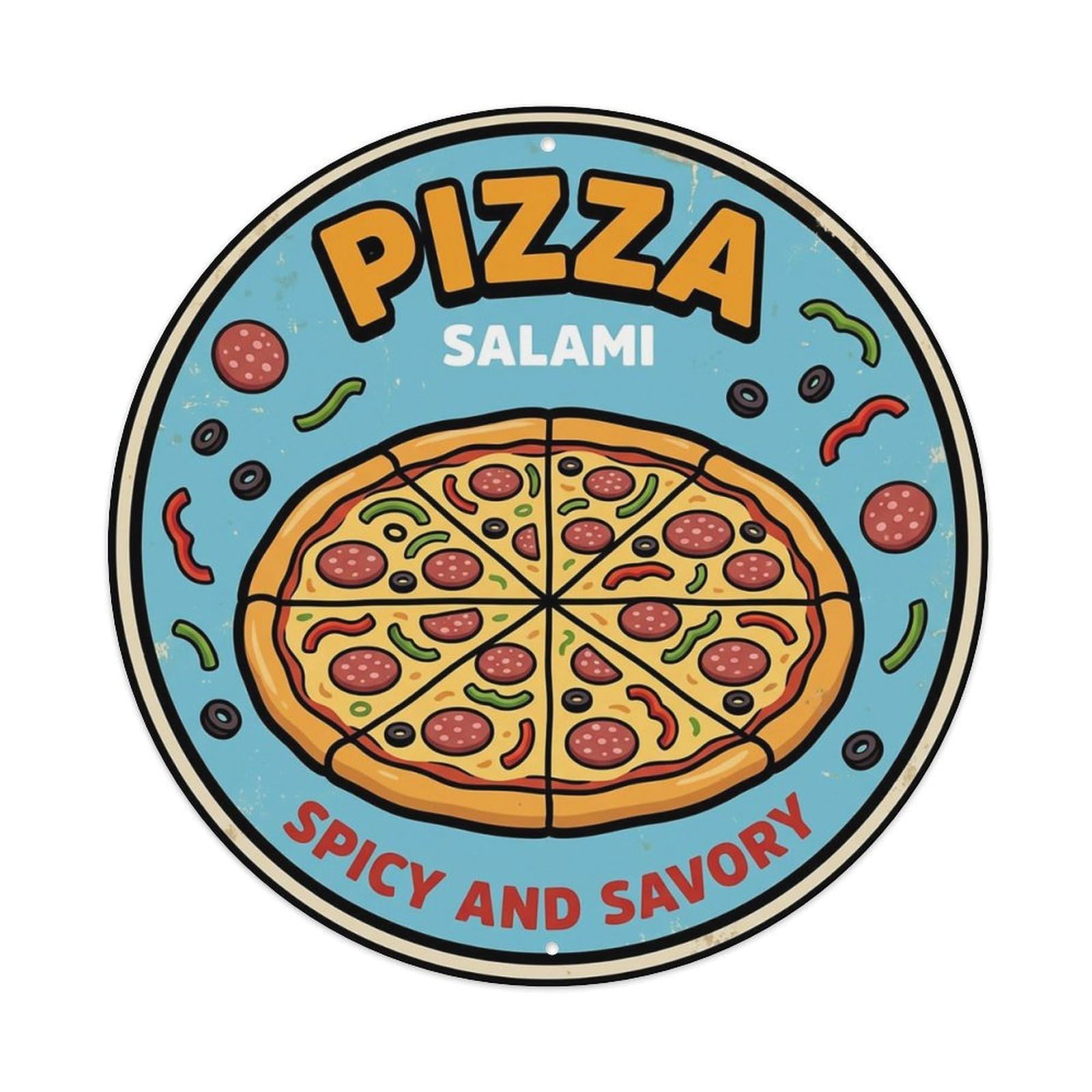 Huiyhb 8X8inch(20X20cm) Vintage Pizza Slice Italian Traditional Cuisine Salami Metal Tin Sign