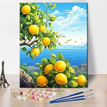 TUMOVO Lemon Tree Paint by Numbers Kit for Adults Beginner, Coastline Landscape Easy Adult Paint by Number Kits on Canvas, DIY Oil Hand Painting Art Crafts for Home 16"x20"Frameless