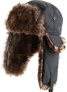 Unisex Aviator Hat, Russian Trapper Trooper Hat, Unisex Winter Warm Hats, Faux Fur Hat for Unisex Windproof Bomber Hat, Ushanka Ear Flap, Breathable Outdoor Aviator Cap