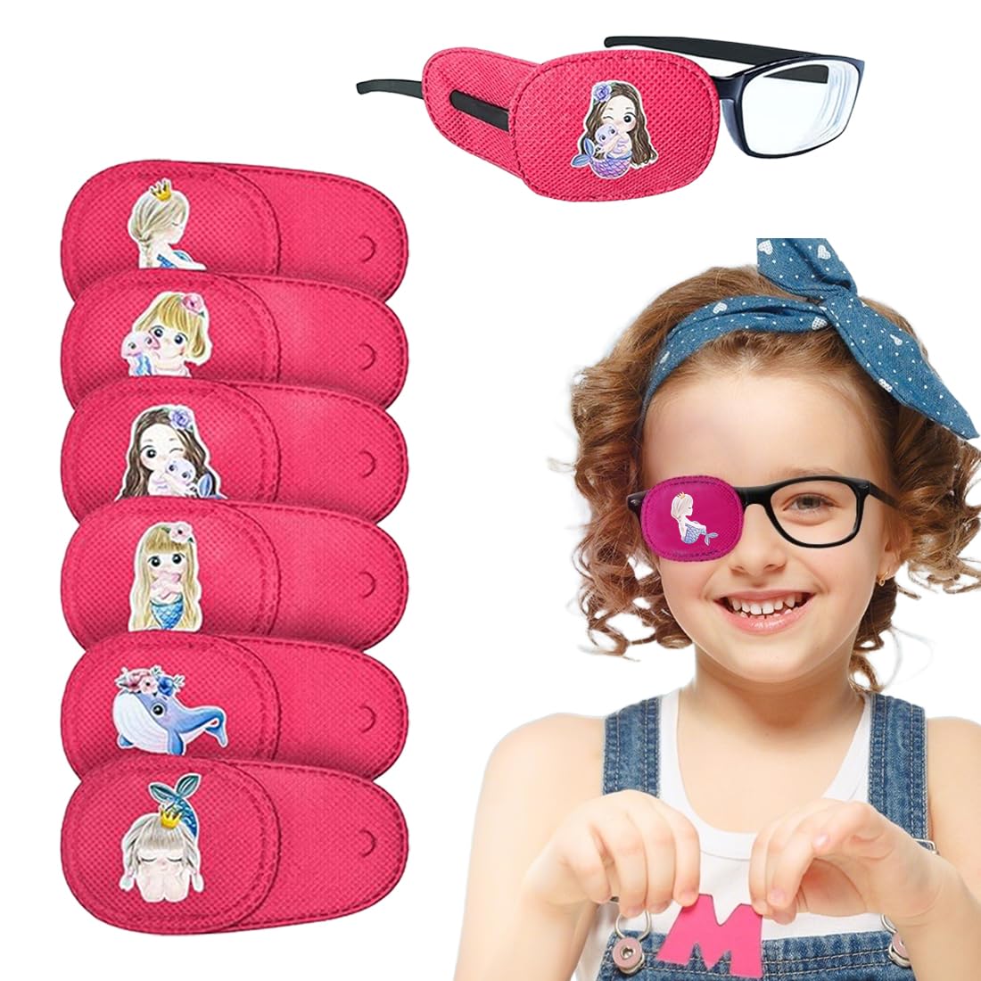 6 pezzi di benda occhio pigro bambini per occhiali, riutilizzabili bende oculari per bambini, adatti per l'occhio destro (per il trattamento di occhio pigro, ambliopia, strabismo, ecc.).