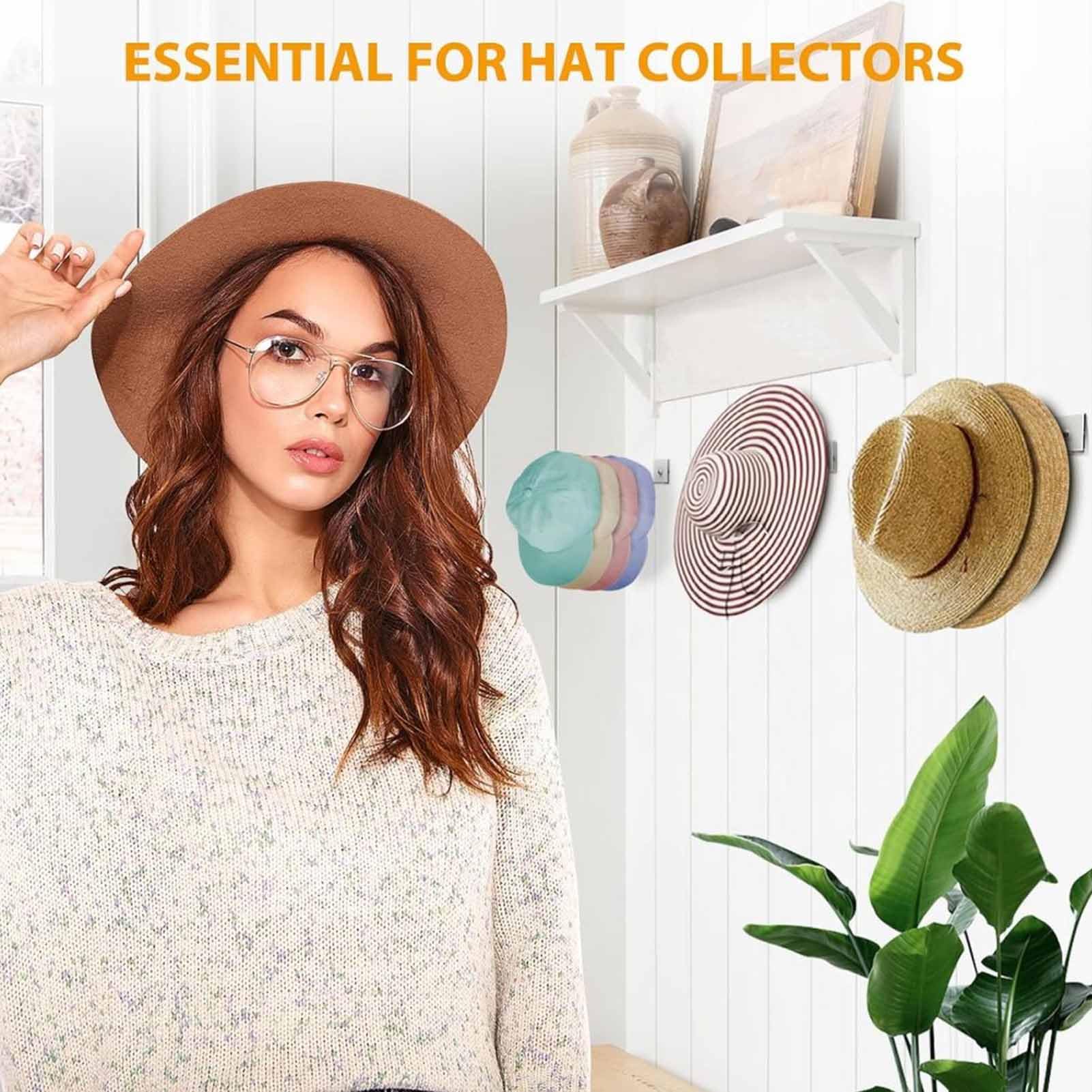 Topyond Acrylic Hat Organizer, 6pcs Adhesive Baseball Cap Hooks, Minimalist Wall Mounted Hat Hangers, Space Saving Hat Holder Storage for Home Office Use