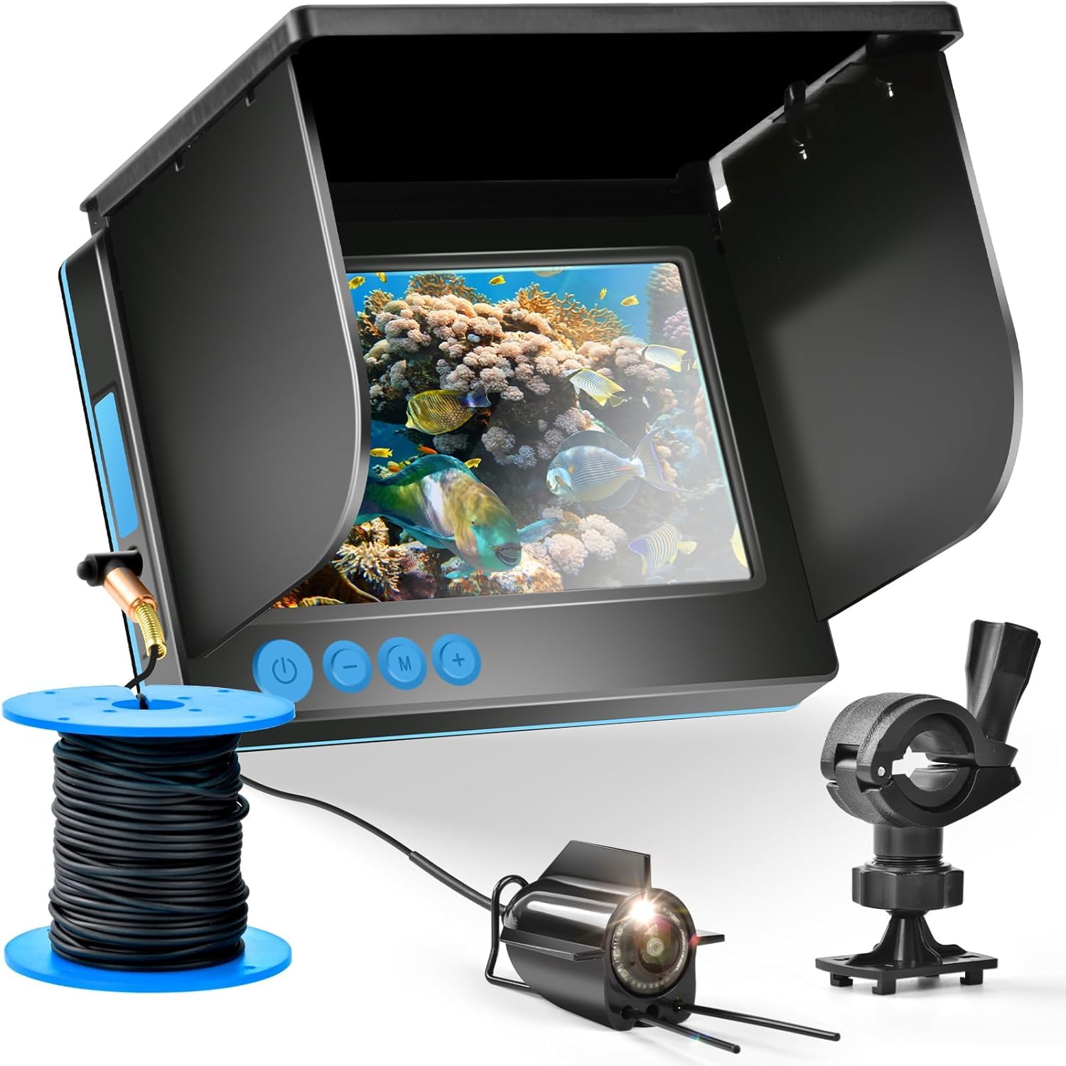 Fishfinder Caméra sous-Marine pour la pêche, Vision Nocturne Infrarouge, Grand Angle, hôte IP65 étanche, avec écran IPS de 5 Pouces pour Glace, rivière et Bateau