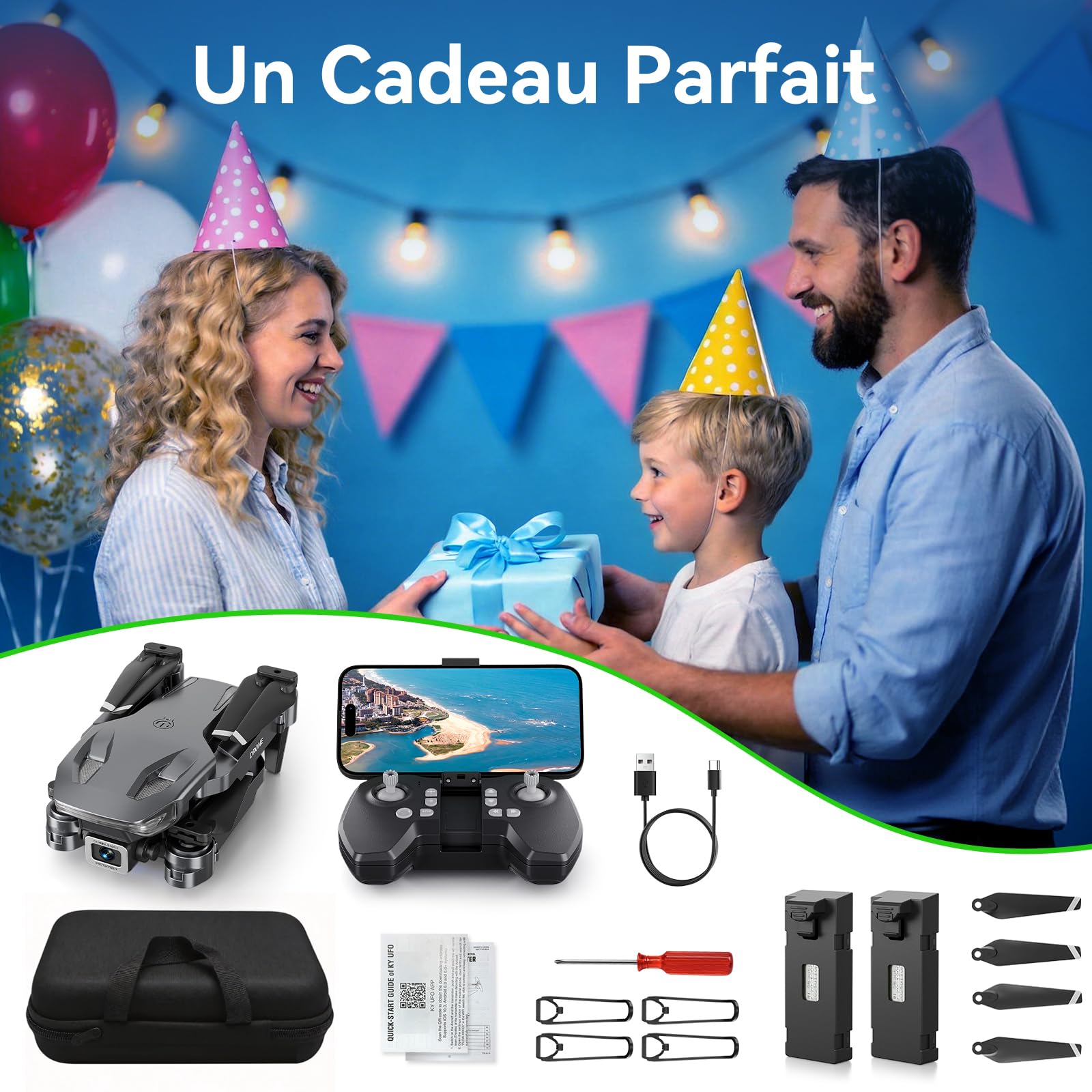 Drone avec Caméra 1080p, Wipkviey T28 RC Pliable Quadcopter pour Débutants et Adultes, 2 Batteries, FPV Drone avec 3D Flips, Maintien d'altitude, Selfie par Geste, Vol par Trajectoire