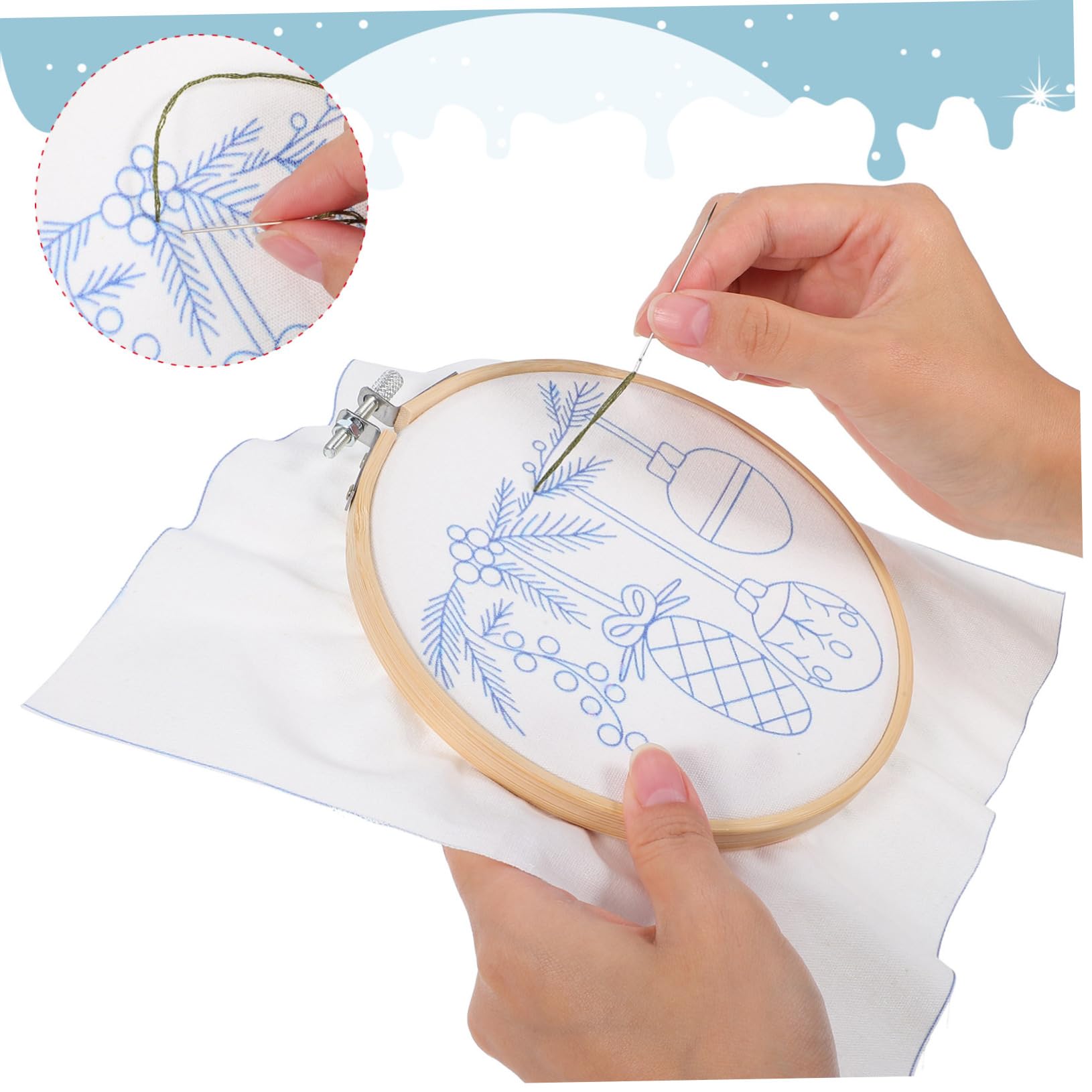 KOCKSHION 1juego Kit De Bordado Navideño Para Principiantes Bastidores De Tijeras y Herramientas De Costura Incluye Patrones De Adorno De Navidad y Materiales