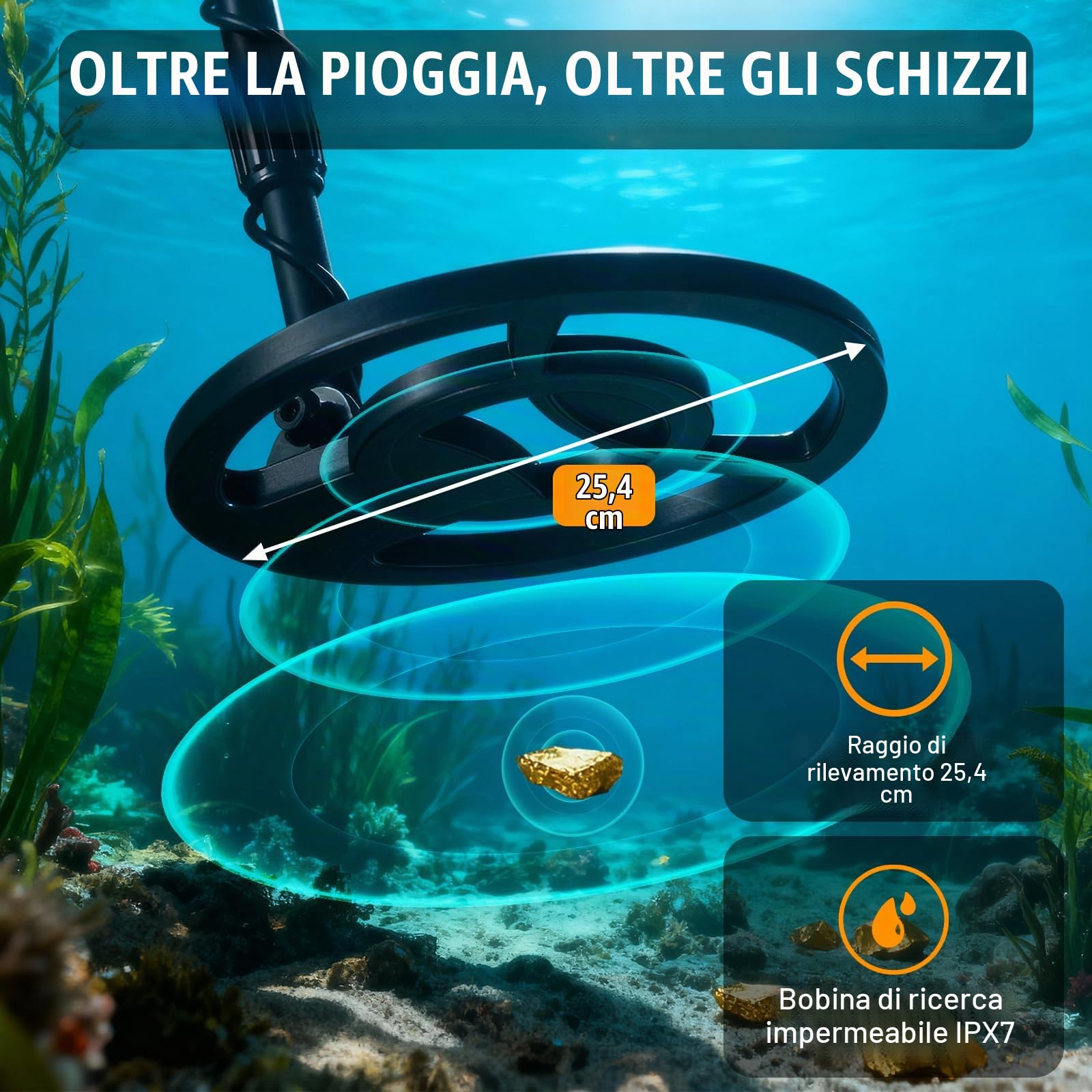 Raddy MD120A Rilevatore di Metalli Professionale per Adulti, Rilevatore d'Oro ad Alta Precisione con 4 Modalità, Bobina Impermeabile da 10" IPX7, Display LCD, Cuffie, Borsa e Pala per la Ricerca di