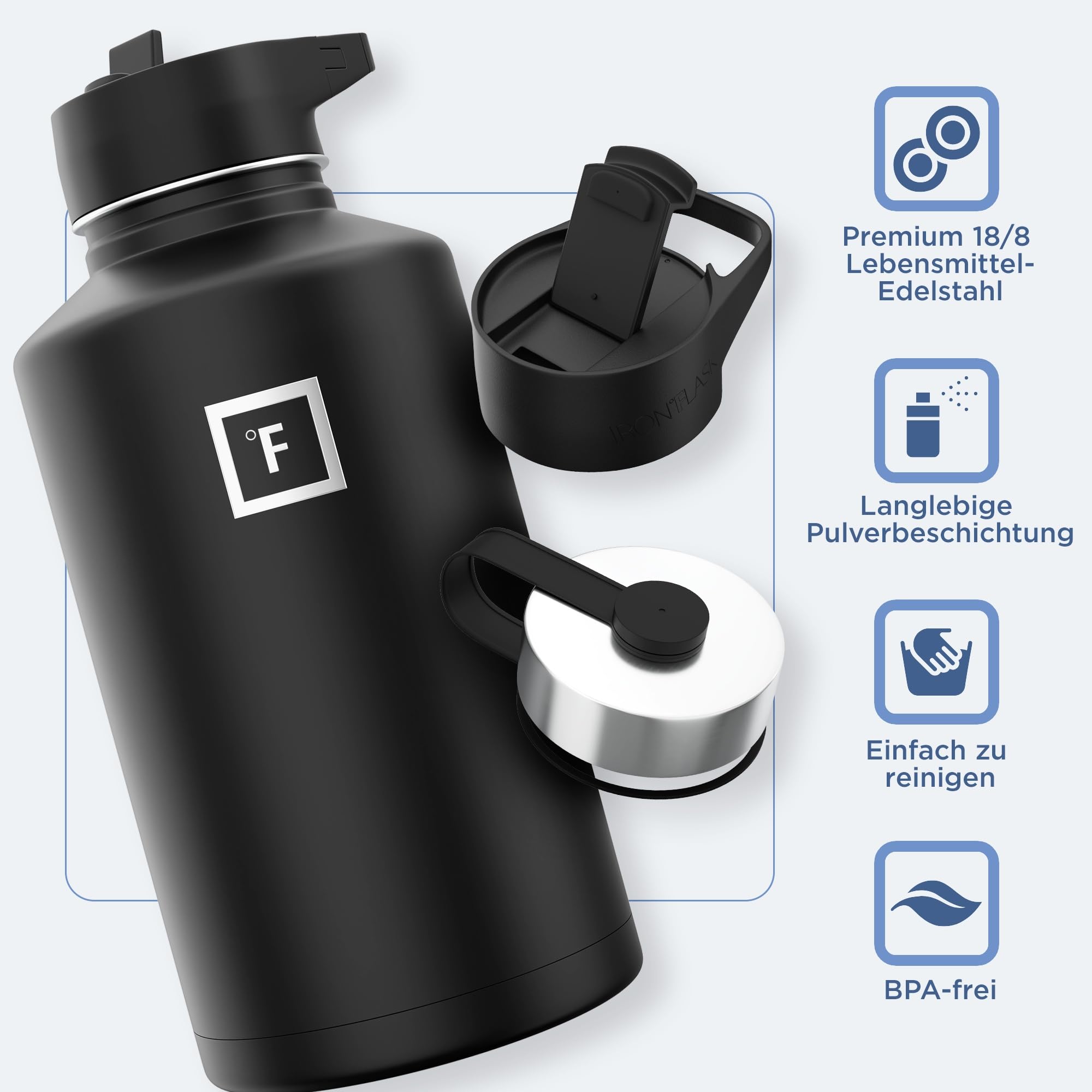 Isolierte Edelstahl-Wasserflasche 800 Ml – Doppelwandig, Vakuumisoliert, Hält Getränke 24h Kalt Oder 12h Warm, Schwarz