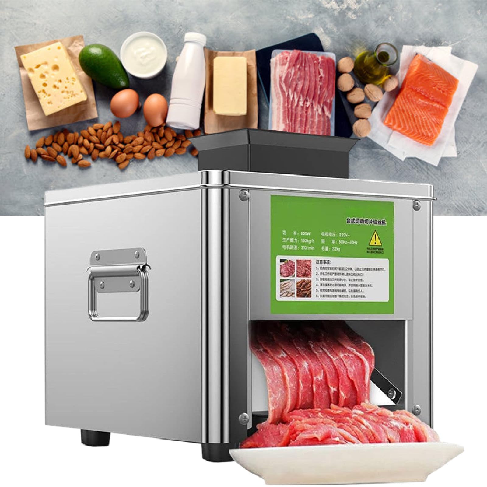 asdchZen Automatic Meat Slicer, 850W Deli Slicer For Lamb Slicer Bread Ham Commercial Meat, Suitable For Commercial,Home Use