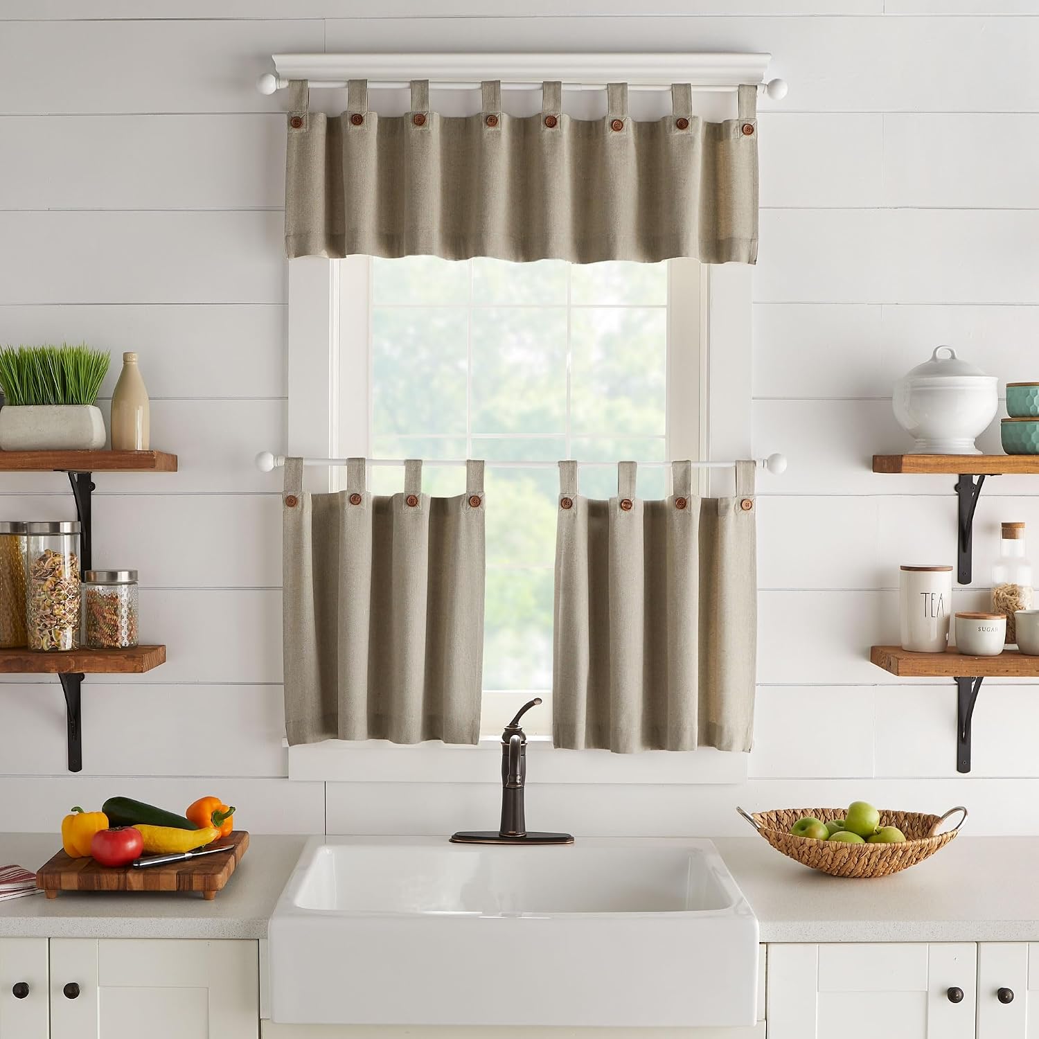 Elrene Home Fashions Tucker Button Solid Window Valance for Kitchen or Bathroom, 60 Inches by 15 Inches, Linen, 1 Valance image 2
