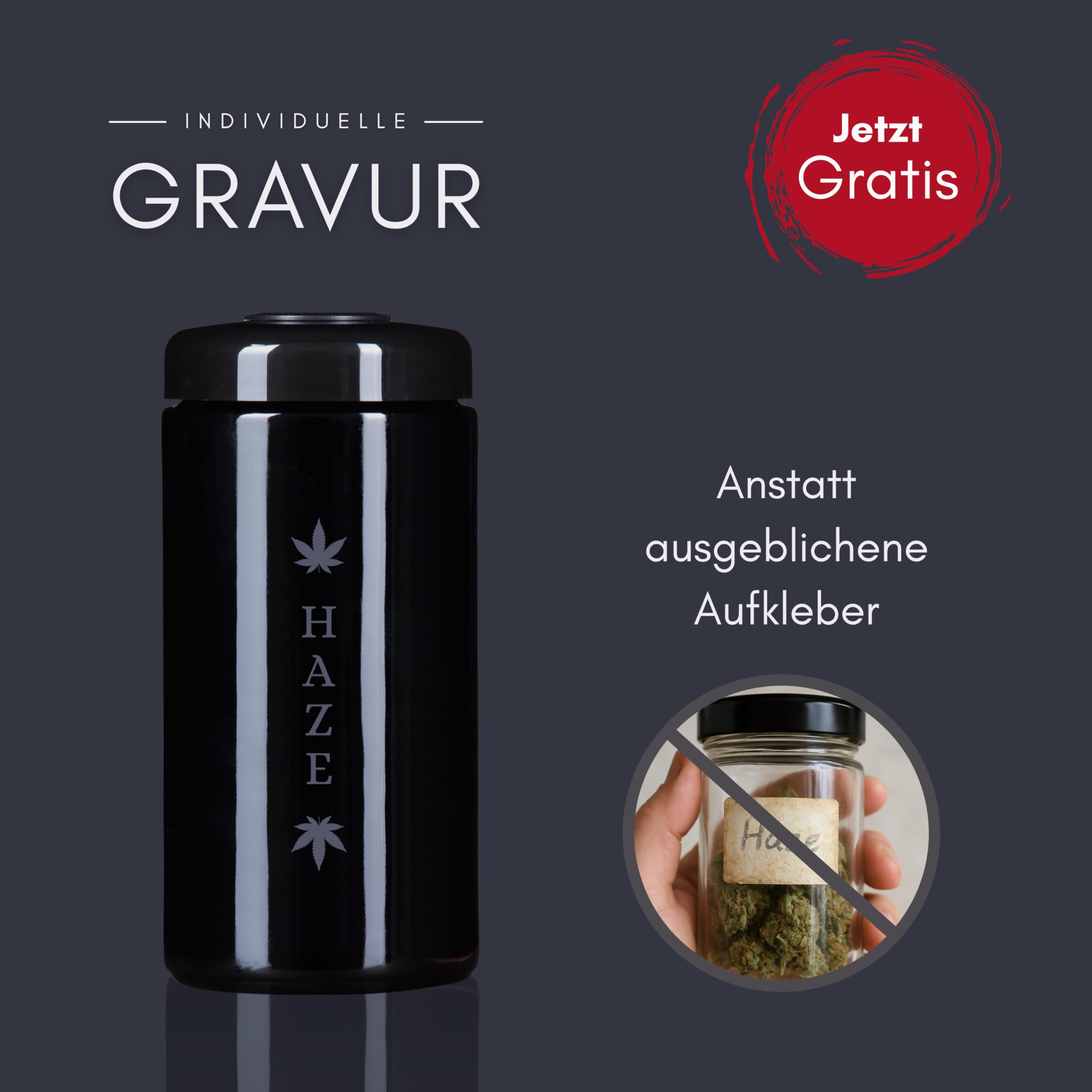 ANCEVIA edles Violettglas mit individueller GRAVUR Vorratsglas 500 ml – 3er Set Vorratsdose mit Hygrometer Deckel | Miron Glasbehälter mit Deckel zur langfristigen Lagerung und Geruchsveredelung