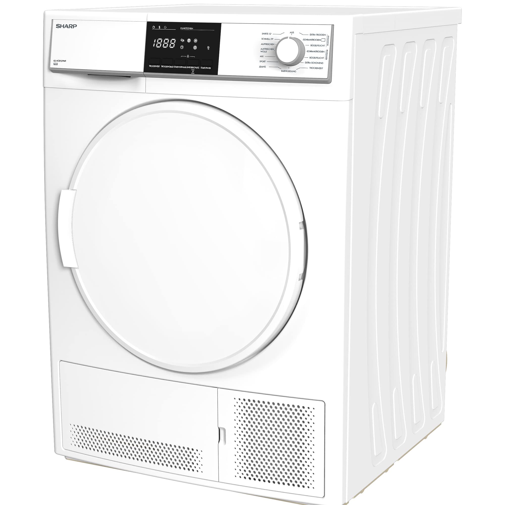 Sharp KD-HCB7S7PW9-DE Kondenstrockner/B / 7 kg / 15 Programme / 12 Min. Kurzprogramm/BubbleDrum-Schontrommel mit LED-Trommelbeleuchtung/Programmknebel und SoftTouch-Bedienung/Weiß