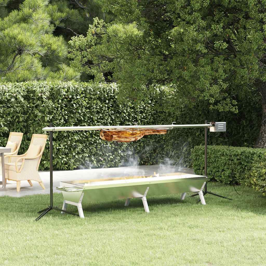 vidaXL Juego de Barbacoa Automática, Parrilla y Bandeja con Asas, Barbacoa de Carbón Eléctrica, Barbacoa para Jardín Patio Camping, Acero Inoxidable