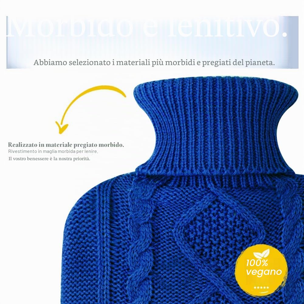 Borsa dell'acqua calda/borsa termica – con morbida fodera in maglia di alta qualità – blu scuro, 2 ​l – Termoforo per crampi mestruali e comfort durante il ciclo – Impacco caldo e freddo