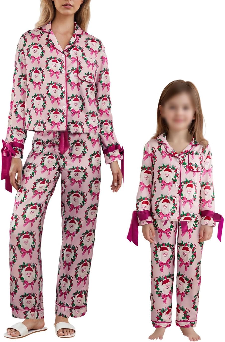 Meiweileya Daddy and Me Matching Christmas Outfits Satin Silk Fur Trim Family Mens Son Santa 2 Piece Pants Set 2025 Clothing