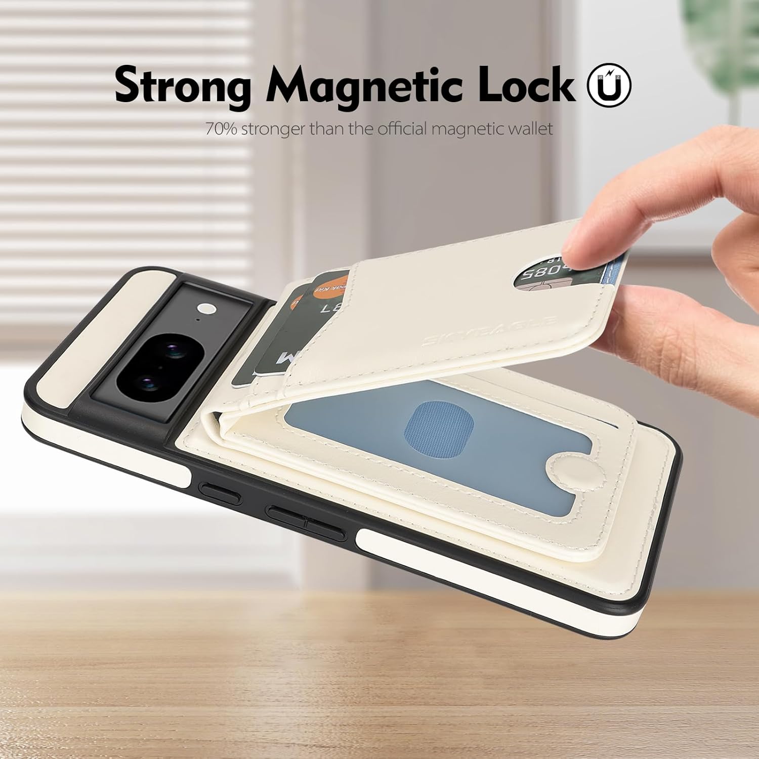 SkyEagle Compatible Magsafe 2 in 1 Detachable Google Pixel 9 Wallet Case with Card Holder Women Men,Magnetic PU Leather RFID Blocking Flip Kickstand Credit Slots,Phone Case for 9 Pro 6.3",White