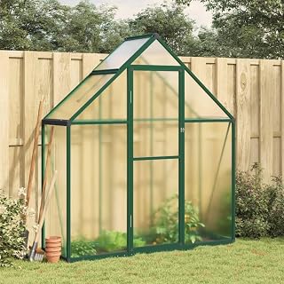 IKAYAA Gewächshaus Aluminium mit Fundament Gartenhaus Winterfest Gewächshaus Glas Glashaus Garten Tomatenhaus Frühbeet und Pflanzenhaus 169 x 58 x 195 cm Grün und transparent