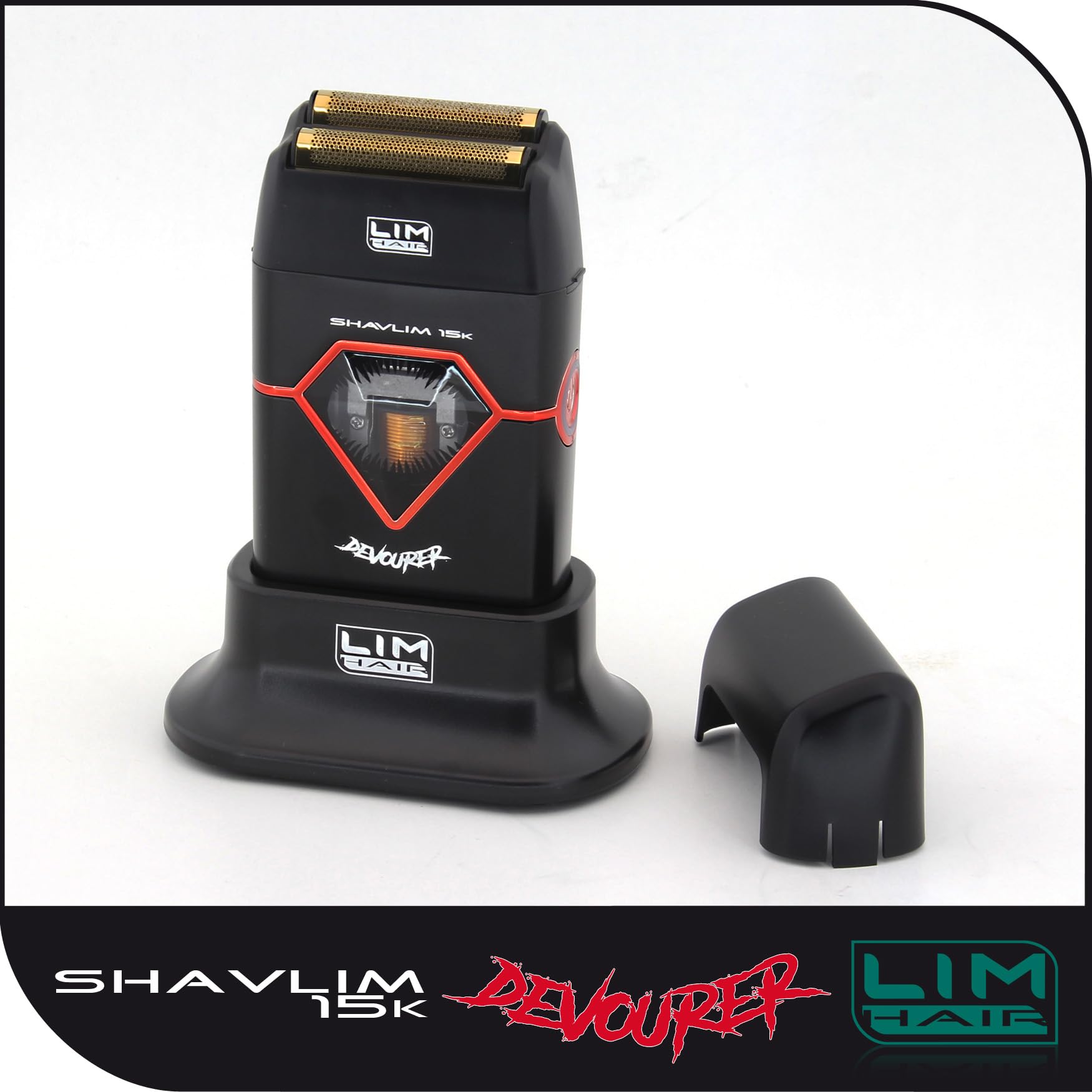 Afeitadora profesional LIM HAIR SHAVLIM 15k DEVOURER para profesionales cualificados. Motor VECTOR 15.000 rpm, Doble cuchilla Titanio hipoalergénico, ZERO Effect, Batería Litio, Sistema control par