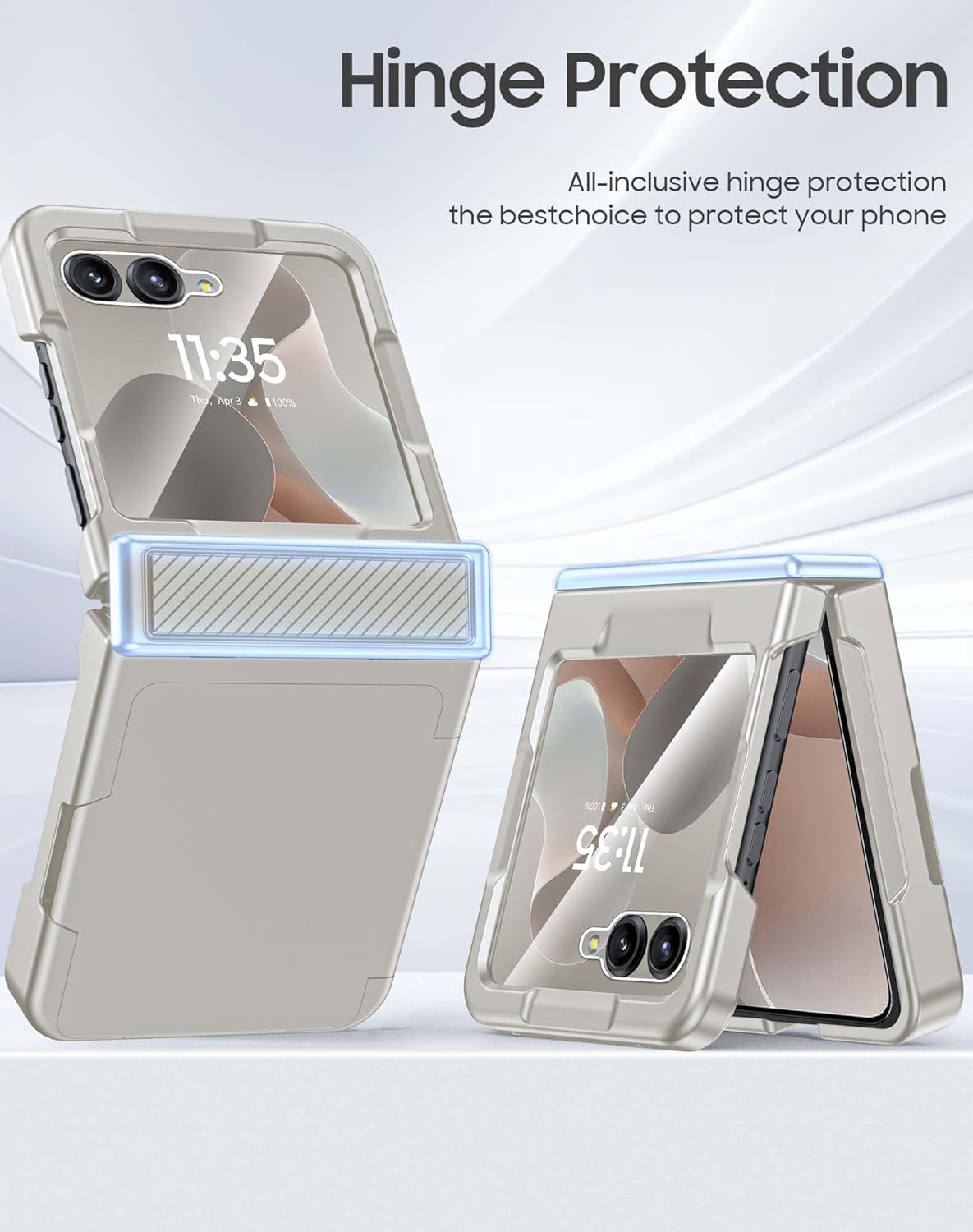 GooseBox for Motorola Razr 2025 Case Wallet RFID Card Holder&Hinge Protection&HD Screen Protector, Full Body Shockproof Cover for Motorola Razr 2025/Razr 2024(Natural Titanium