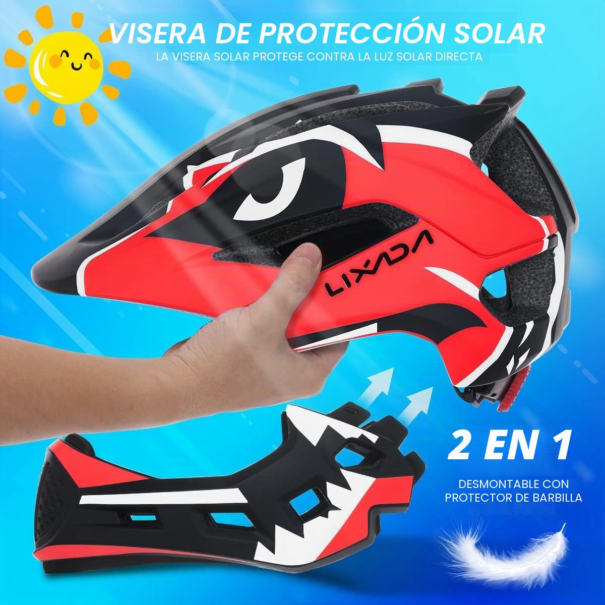 Lixada Casco desmontable de cara completa para niños, casco de seguridad deportivo para ciclismo, patinaje, patinaje sobre ruedas