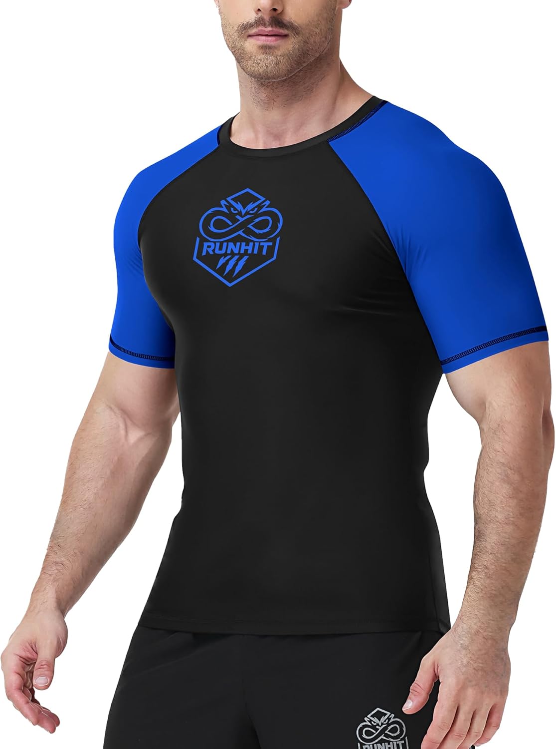 Runhit Men's BJJ Rash Guard Jiu Jitsu Compression Shirts Short Sleeve for MMA No GI Wrestling Sports Base Layer UPF 50+