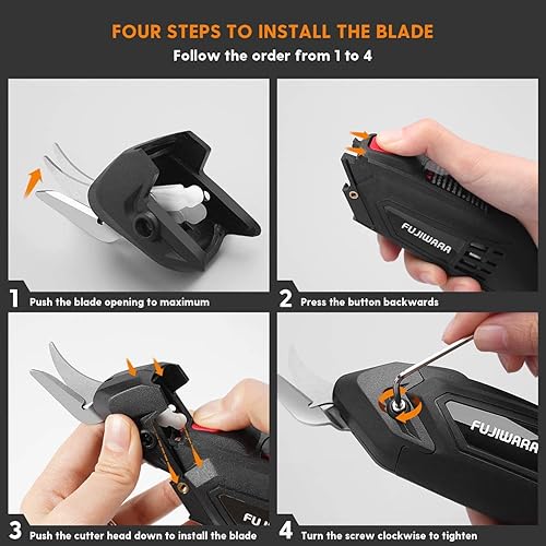 Vista 17 de FUJIWARA Tijeras eléctricas, 2 baterías de litio extraíbles y 2 cuchillas de corte, herramienta de corte inalámbrica para Negro