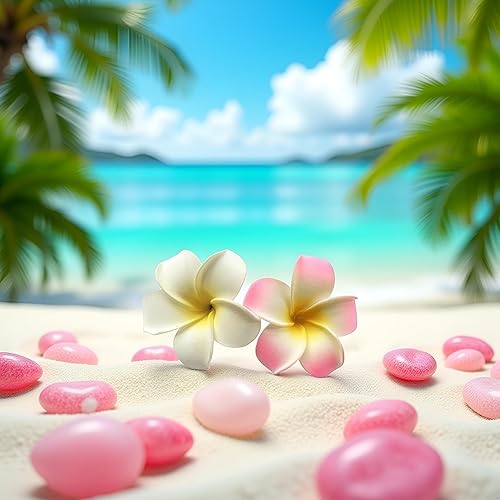 Miniatura 3 de 2 pinzas para el pelo hawaianas Frangipani Plumeria, cabeza de espuma, 2.8 in, color blanco y rosa