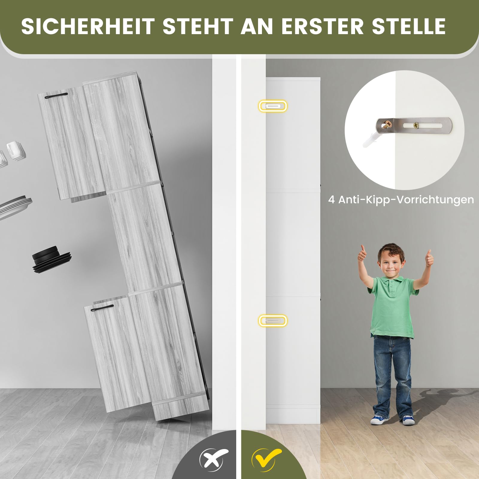 GIANTEX Badschrank Hochschrank, Badezimmerschrank 190 cm Hoch, Badkommode Aufbewahrungsschrank 6 Regalen & 4 Türen, Mehrzweckschrank Sideboard Küchenschrank Vorratsschrank 56x30x190 cm (Weiß)