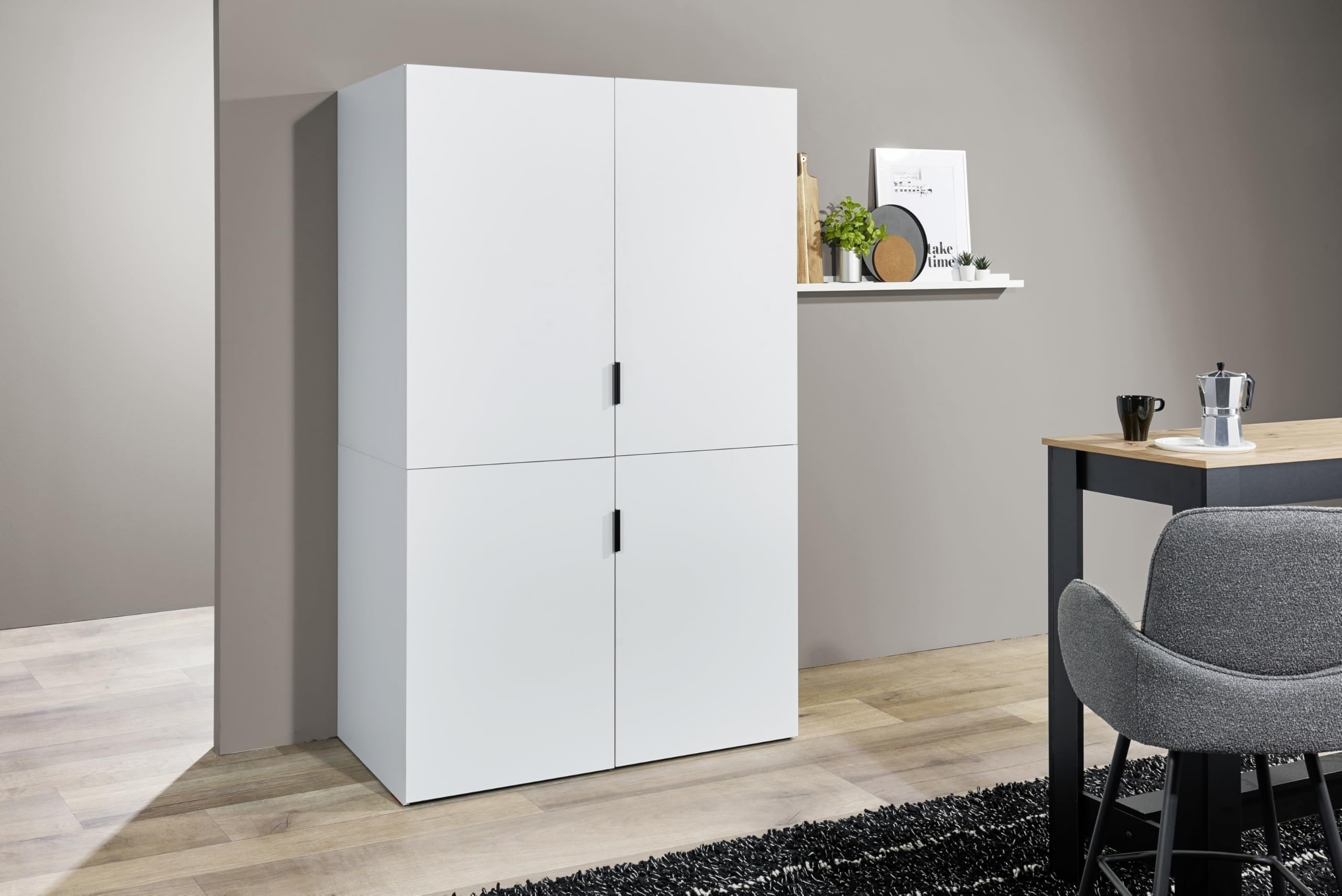 Miniküche >Heidelberg< Weiß, kompakt & funktional: Studentenküche 124x200x70 cm mit Kühlschrank-Nische, Schubladen, Türen, FSC-zertifiziert, Kabeldurchführung, 28 mm Arbeitsplatte – zerlegt geliefert