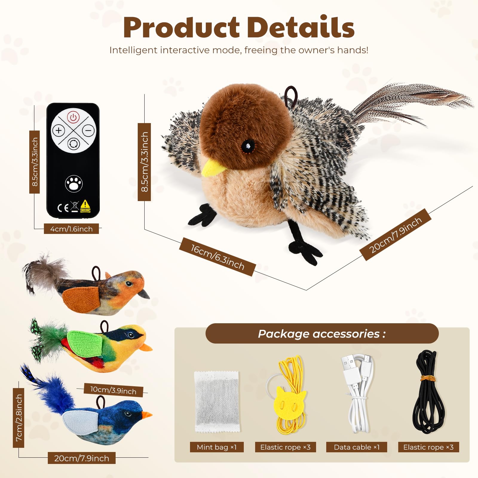 4 PCS Juguetes Interactivos Gatos Pájaro Volador, Juguete Gatos Electrico Gorrión con 3 Juguetes Pajaros Pequeños de Hierba Gatera, Juguete Automático Recargable para Gatos Interior con Control Remoto