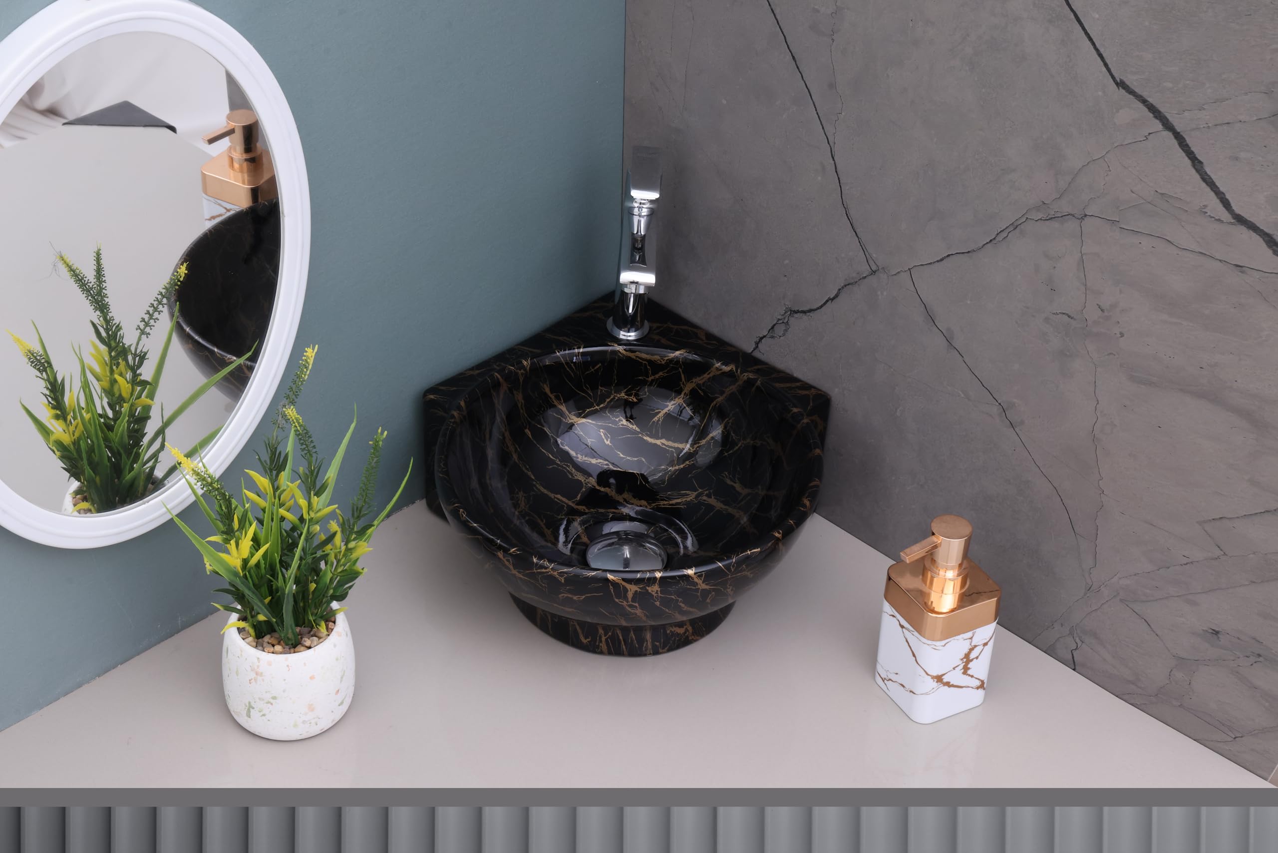 HISRE Wall Mounted Wash Basin for Bathroom | Ceramic Wash Basin Wall Hung Small Corner Wash Basin/Sink (Style - I), photo 2 of 5