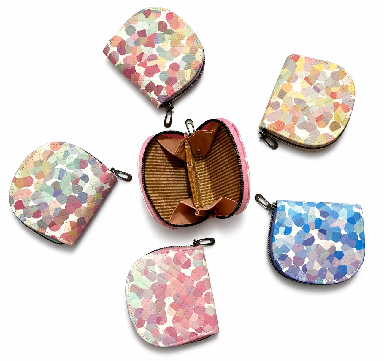 Ladies Wallet with Zipper, Pastel Multicolour Printed Coin Purse, Compact Mini Pouch, Pack of 2-image-24
